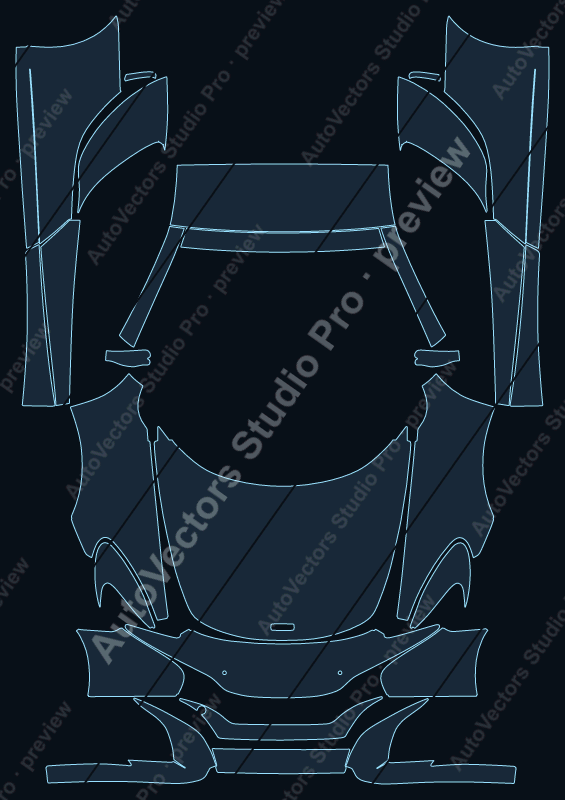 McLaren 625C 2014 spider precut PPF pattern – watermarked preview from the cutting software