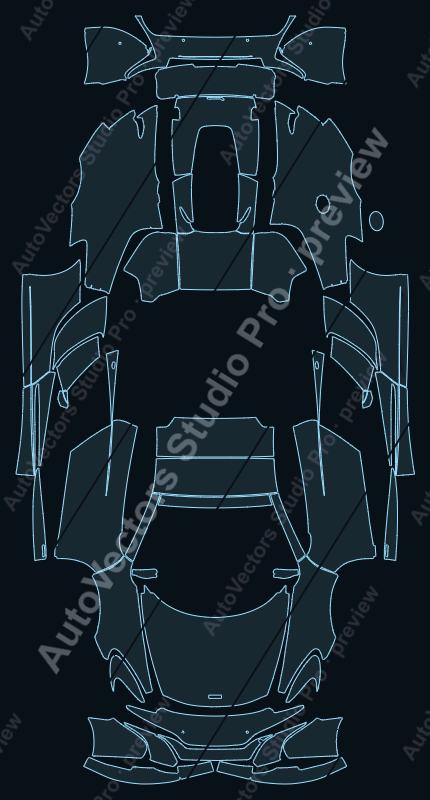 McLaren 650S 2014 spider precut PPF pattern – watermarked preview from the cutting software