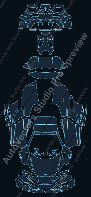 McLaren 675LT 2015 spider precut PPF pattern – watermarked preview from the cutting software