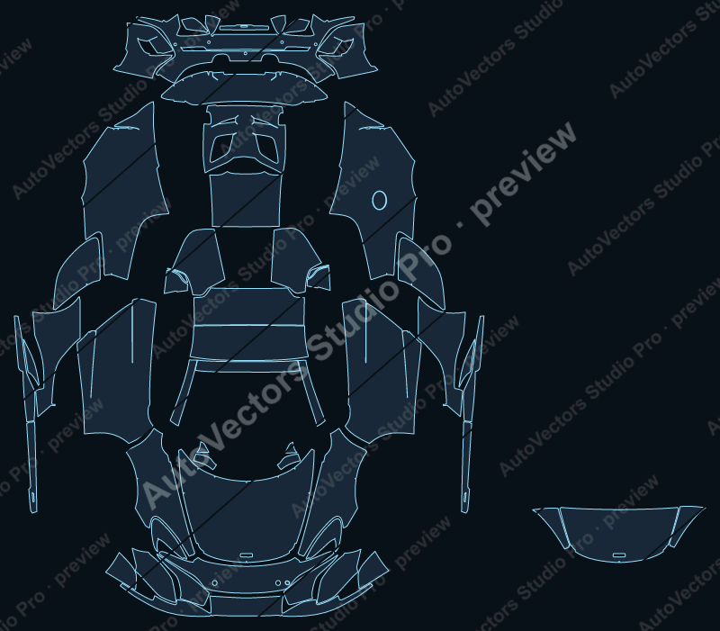McLaren 675LT 2016 spider precut PPF pattern – watermarked preview from the cutting software