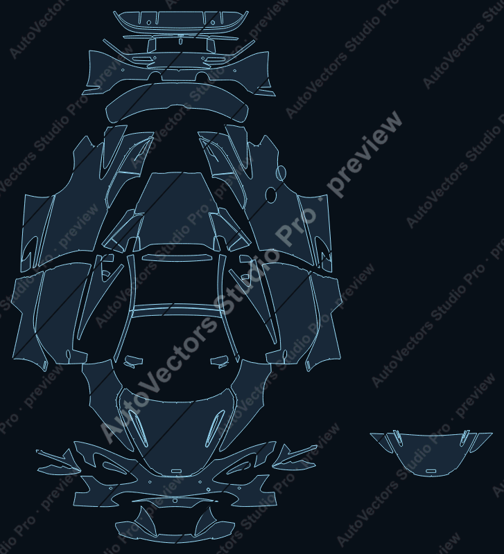 McLaren 720S 2018 spider precut PPF pattern – watermarked preview from the cutting software