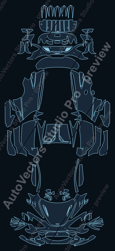 McLaren 765LT 2020 coupe precut PPF pattern – watermarked preview from the cutting software