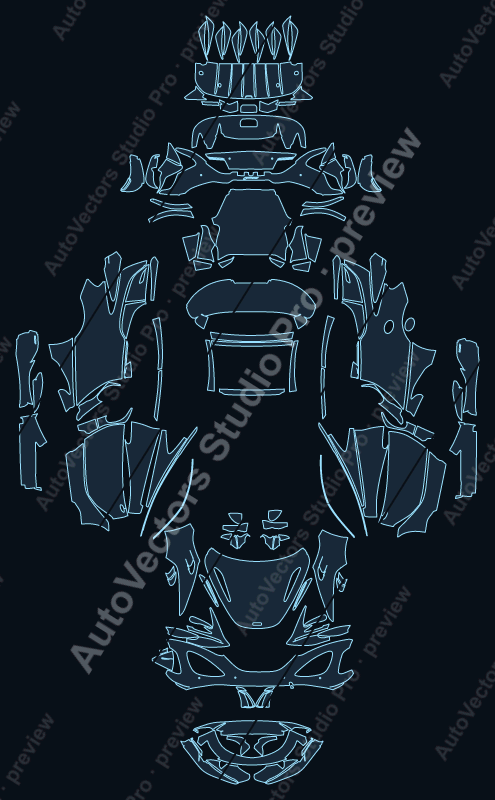 McLaren 765LT 2021 spyder precut PPF pattern – watermarked preview from the cutting software