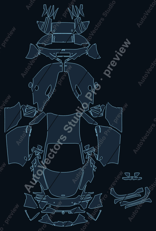 McLaren Artura 2022 coupe full kit precut PPF pattern – watermarked preview from the cutting software