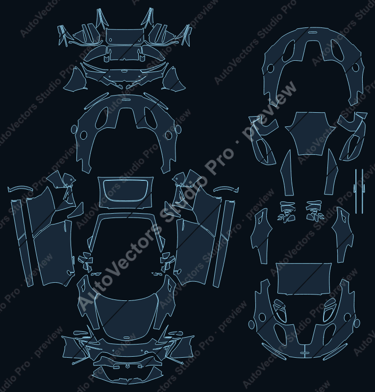 McLaren Artura 2023 spider precut PPF pattern – watermarked preview from the cutting software