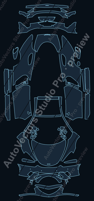 McLaren GT 2019 coupe precut PPF pattern – watermarked preview from the cutting software