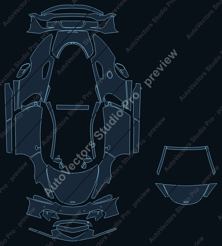 McLaren GT 2020 coupe precut PPF pattern – watermarked preview from the cutting software