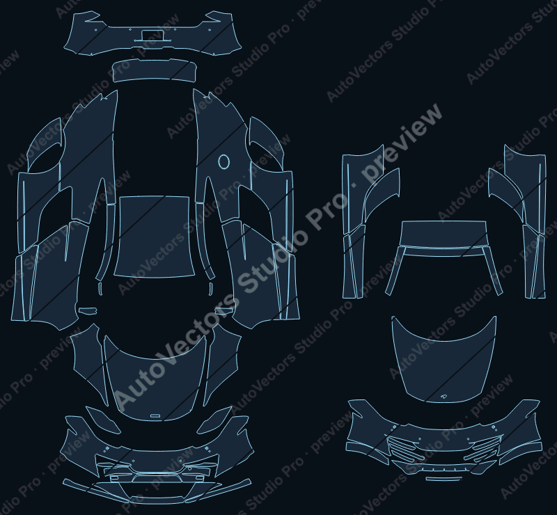 McLaren MP4-12C 2011 spider precut PPF pattern – watermarked preview from the cutting software