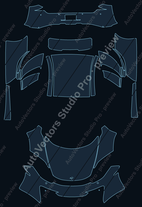 McLaren MP4-12C 2013 coupe precut PPF pattern – watermarked preview from the cutting software