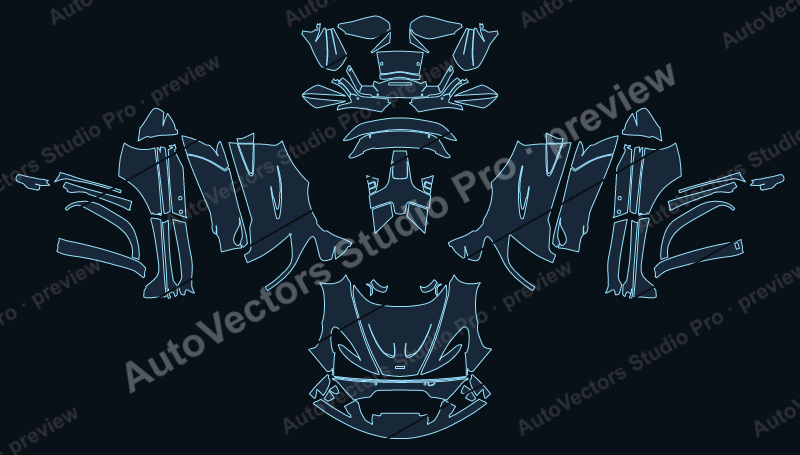 McLaren P1 2014 coupe precut PPF pattern – watermarked preview from the cutting software