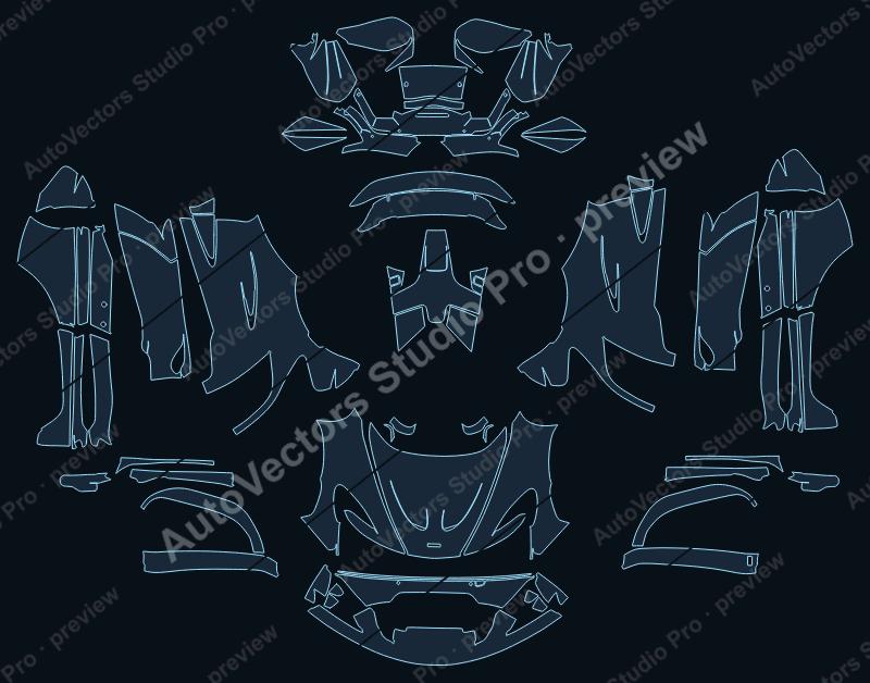 McLaren P1 Base 2014 precut PPF pattern – watermarked preview from the cutting software