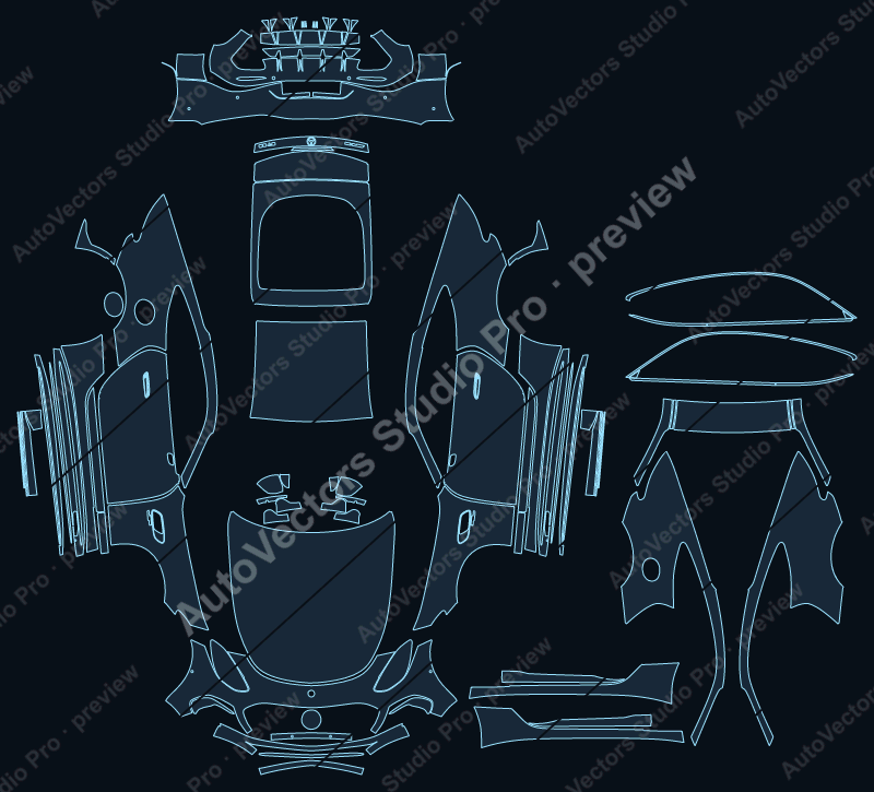 Mercedes-Benz AMG GT 43 C192 2025 coupe precut PPF pattern – watermarked preview from the cutting software