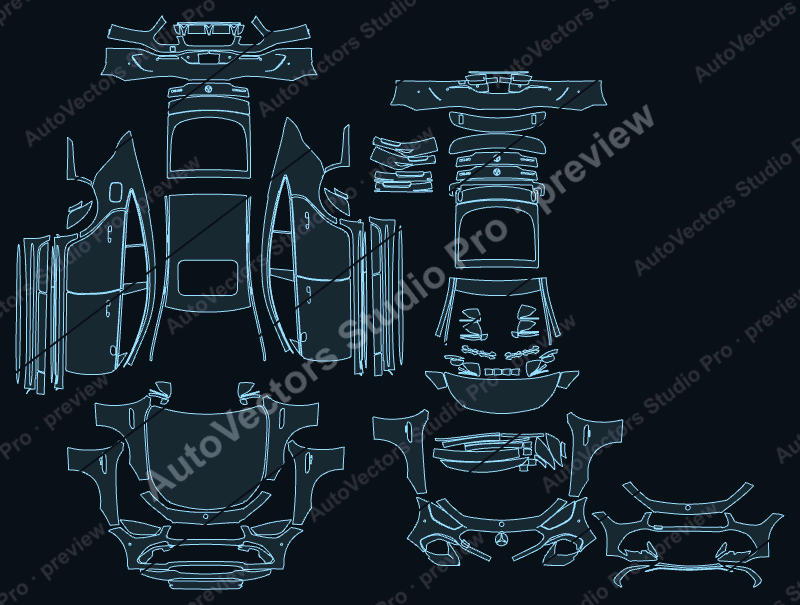 Mercedes-Benz AMG GT 53 LCI 2022 4-door precut PPF pattern – watermarked preview from the cutting software