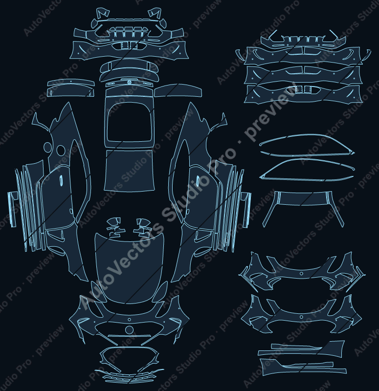 Mercedes-Benz AMG GT 55 C192 2024 2-door precut PPF pattern – watermarked preview from the cutting software