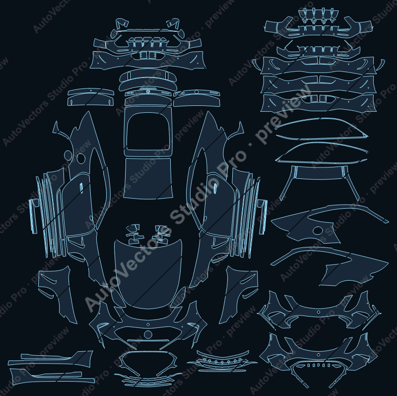 Mercedes-Benz AMG GT 63 C192 2024 2-door precut PPF pattern – watermarked preview from the cutting software