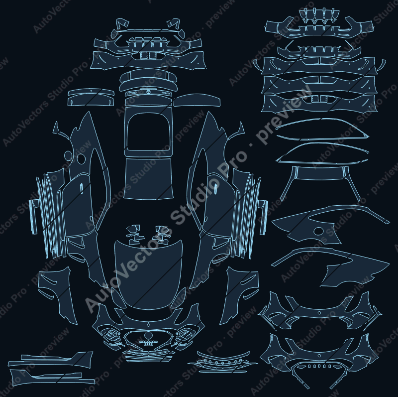 Mercedes-Benz AMG GT 63 PRO 4MATIC+ C192 2025 2-door precut PPF pattern – watermarked preview from the cutting software