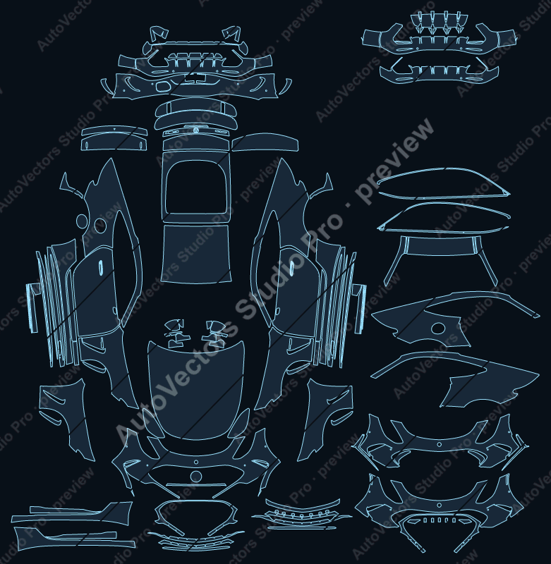 Mercedes-Benz AMG GT 63 S E Performance C192 2024 2-door precut PPF pattern – watermarked preview from the cutting software