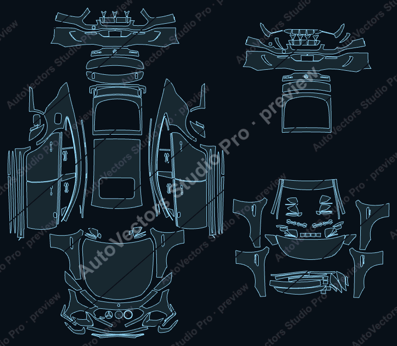 Mercedes-Benz AMG GT 63 S LCI 2023 4-door precut PPF pattern – watermarked preview from the cutting software