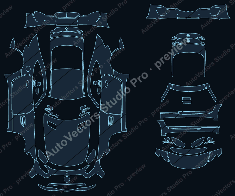 Mercedes-Benz AMG GT C Edition 50 C190 2017 coupe precut PPF pattern – watermarked preview from the cutting software