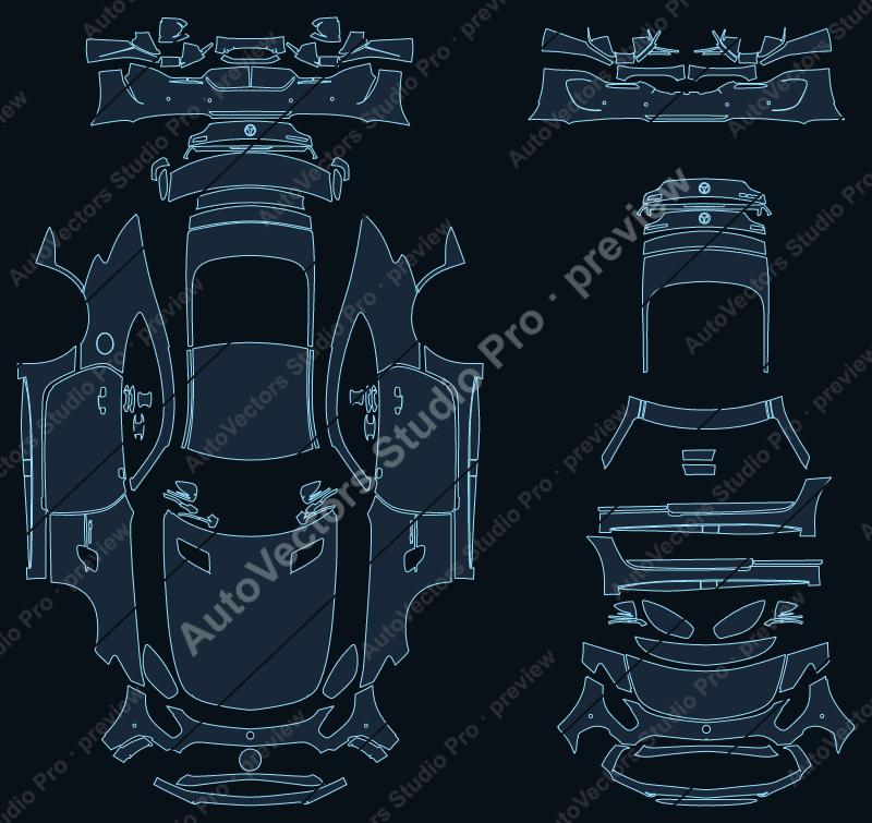 Mercedes-Benz AMG GT R C190 2017 coupe precut PPF pattern – watermarked preview from the cutting software