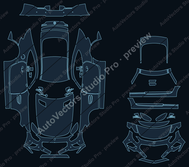 Mercedes-Benz AMG GT S C190 2015 coupe precut PPF pattern – watermarked preview from the cutting software