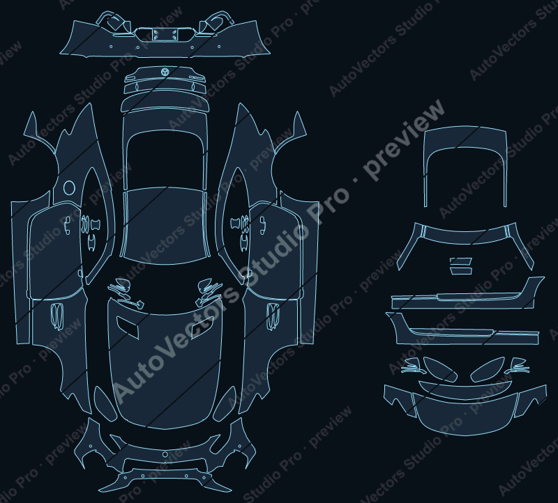 Mercedes-Benz AMG GT S Edition 1 C190 2016 coupe precut PPF pattern – watermarked preview from the cutting software