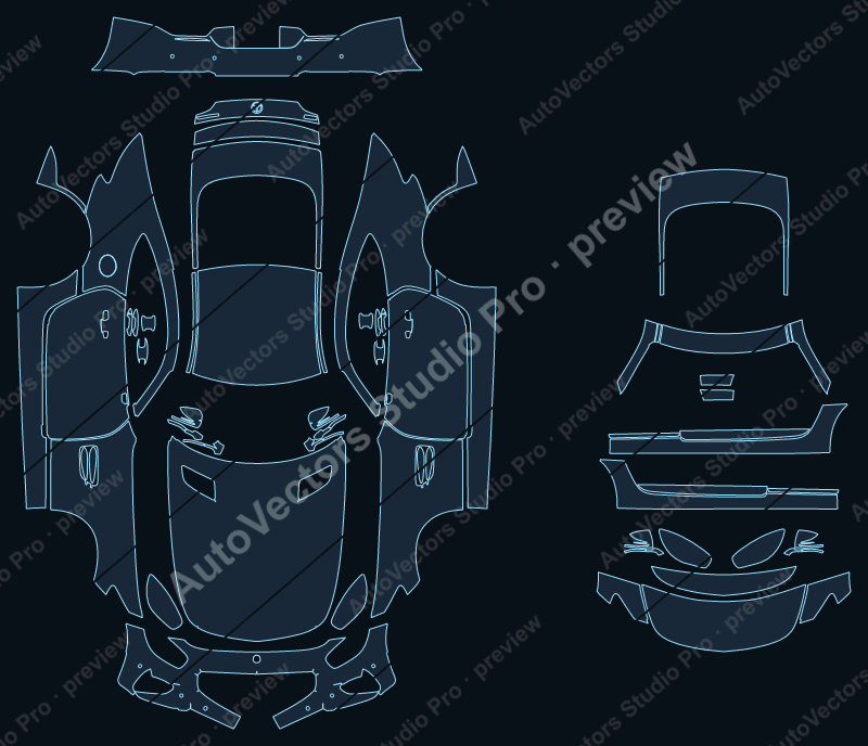 Mercedes-Benz AMG GT S W Aero Kit C190 2016 coupe precut PPF pattern – watermarked preview from the cutting software