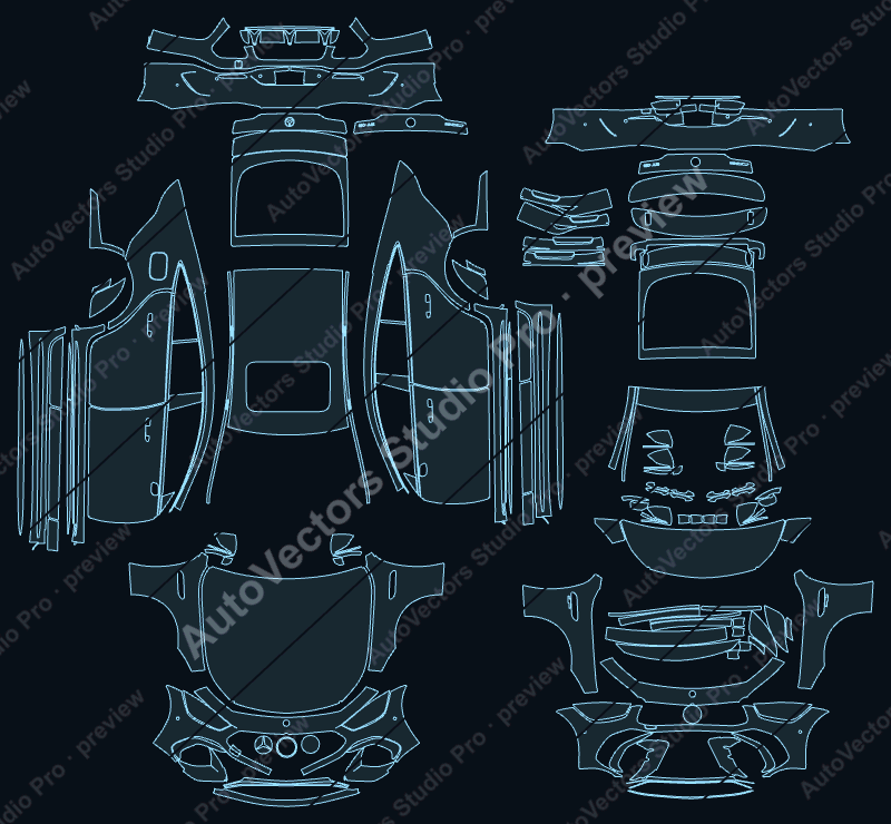 Mercedes-Benz AMG GT X290 LCI 2022 4-door precut PPF pattern – watermarked preview from the cutting software