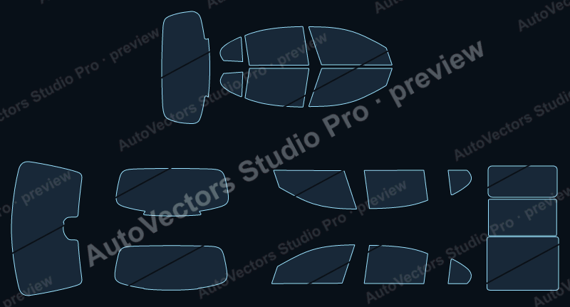 Mercedes-Benz C Class 2022 sedan precut window film pattern – watermarked preview from the cutting software