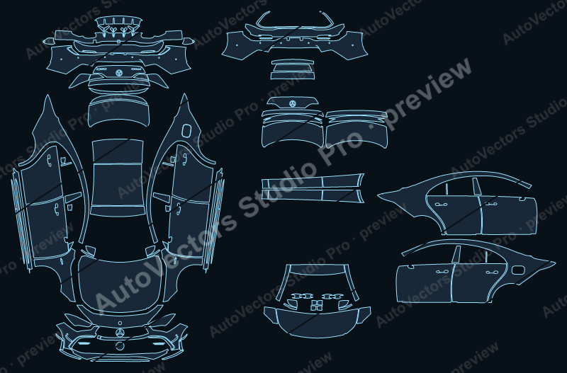 Mercedes-Benz CLA 35 AMG C118 2024 coupe precut PPF pattern – watermarked preview from the cutting software