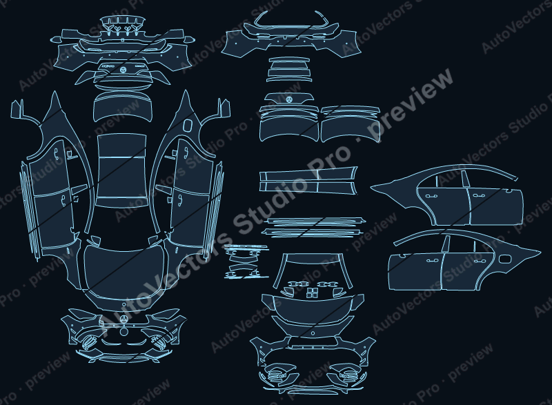 Mercedes-Benz CLA 45 S AMG C118 2024 coupe precut PPF pattern – watermarked preview from the cutting software
