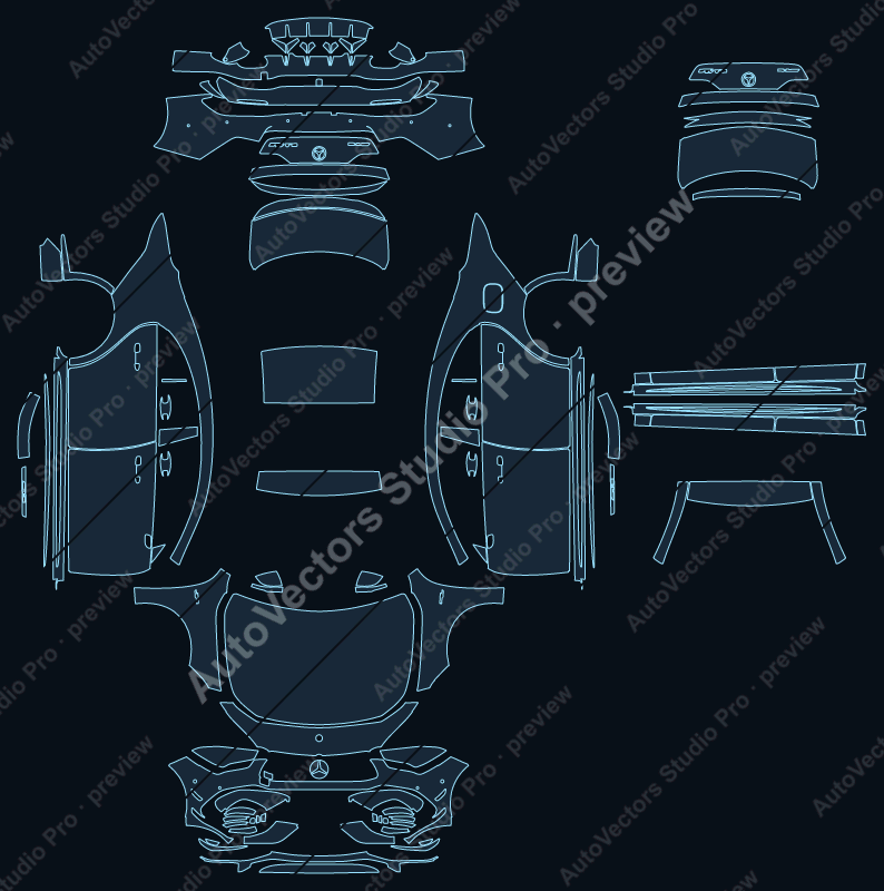 Mercedes-Benz CLA AMG CLA 45 S 2025 coupe precut PPF pattern – watermarked preview from the cutting software
