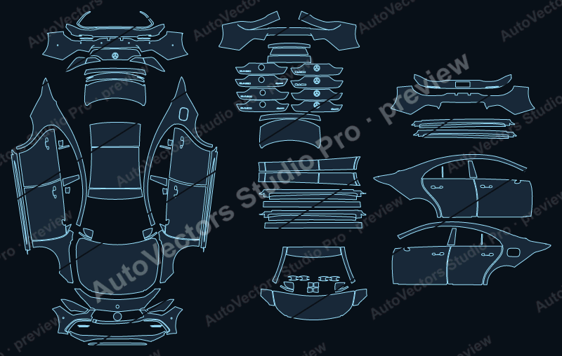Mercedes-Benz CLA AMG Line C118 2024 coupe precut PPF pattern – watermarked preview from the cutting software