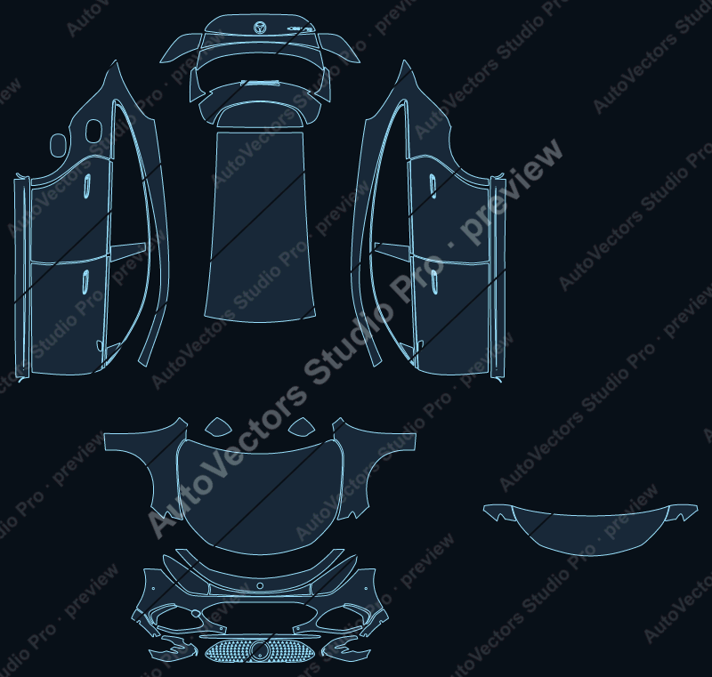Mercedes-Benz CLA AMG Line Electric 2026 shooting brake precut PPF pattern – watermarked preview from the cutting software