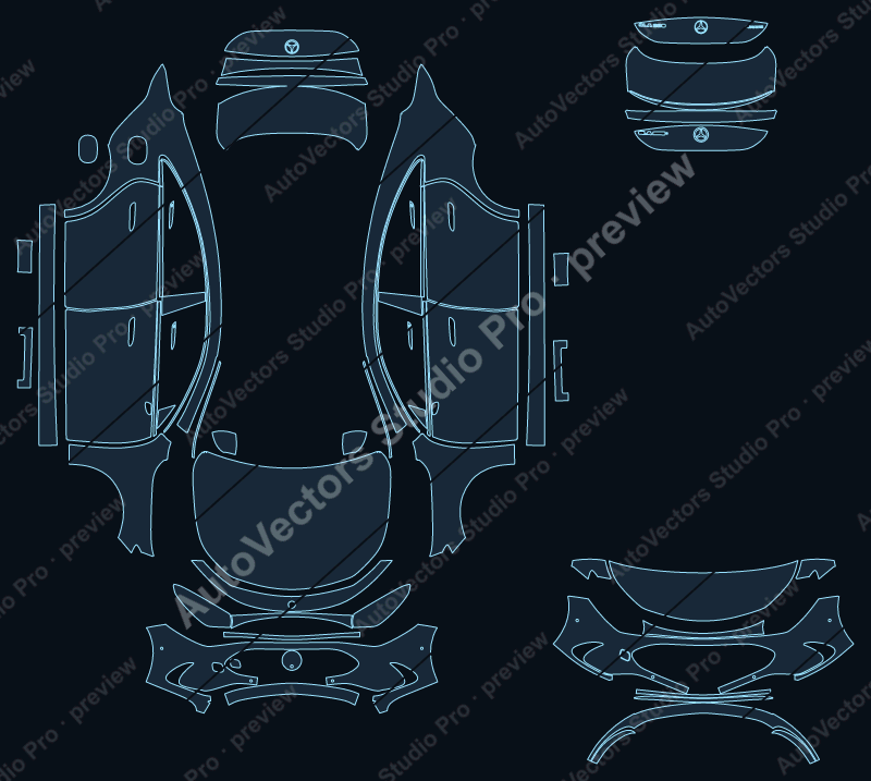 Mercedes-Benz CLA Base 2026 sedan precut PPF pattern – watermarked preview from the cutting software