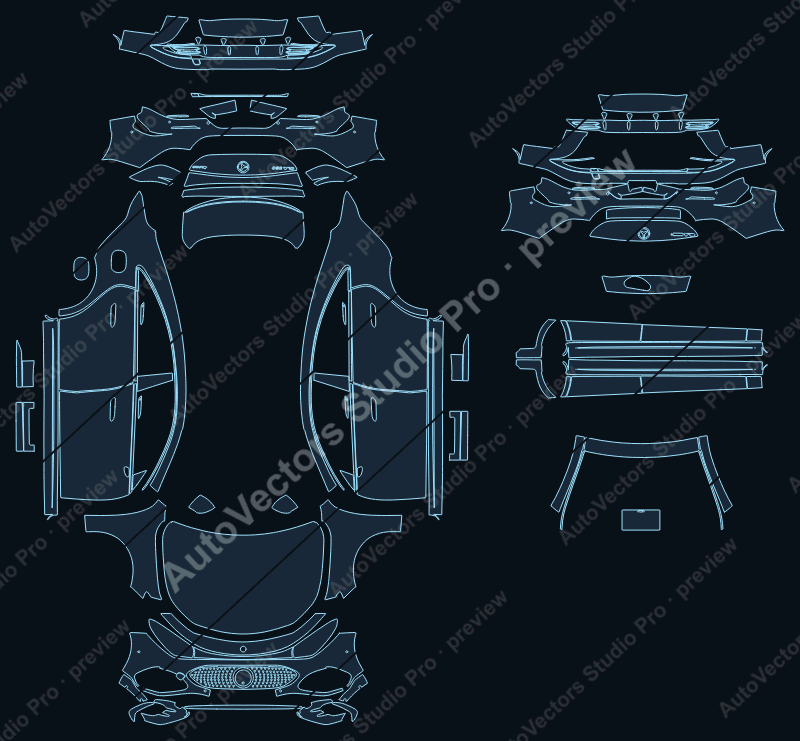 Mercedes-Benz CLA Cla350-Amg Line 2026 sedan precut PPF pattern – watermarked preview from the cutting software