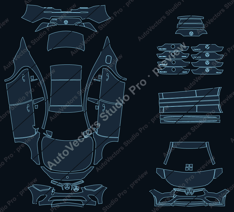 Mercedes-Benz CLA-Class AMG Line C118 2020 coupe precut PPF pattern – watermarked preview from the cutting software