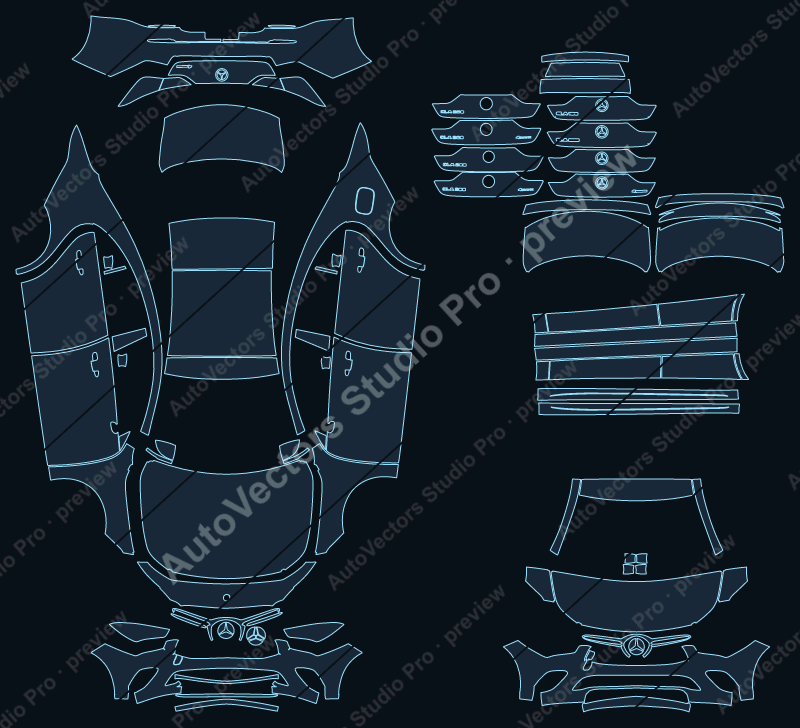 Mercedes-Benz CLA-Class Base C118 2020 coupe precut PPF pattern – watermarked preview from the cutting software