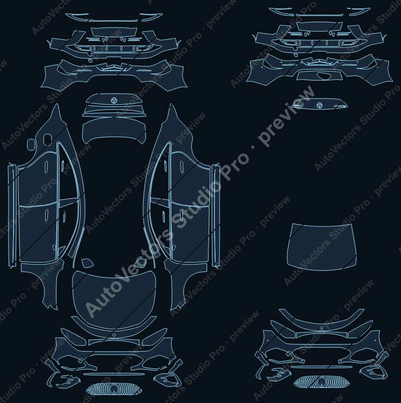 Mercedes-Benz CLA EQ AMG Line 2026 sedan precut PPF pattern – watermarked preview from the cutting software
