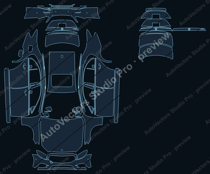 Mercedes-Benz E Class AMG Line 2016 saloon precut PPF pattern – watermarked preview from the cutting software