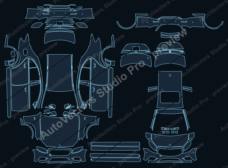 Mercedes-Benz E-Class AMG Line W213 2016 sedan precut PPF pattern – watermarked preview from the cutting software