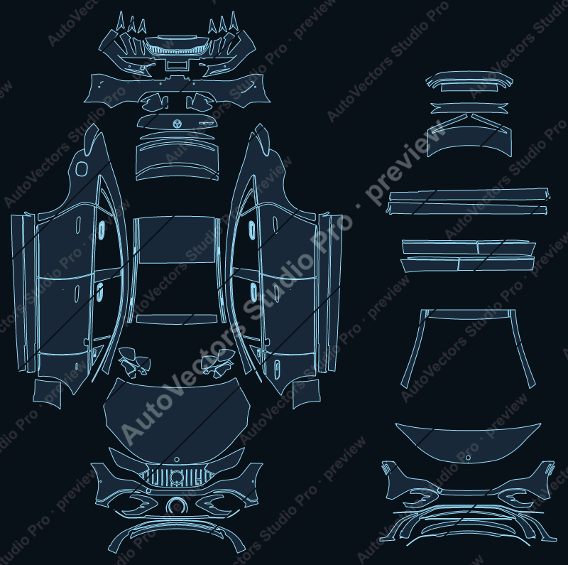 Mercedes-Benz EQE AMG 53 2022 precut PPF pattern – watermarked preview from the cutting software