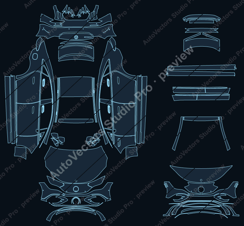 Mercedes-Benz EQE AMG Line 2022 precut PPF pattern – watermarked preview from the cutting software