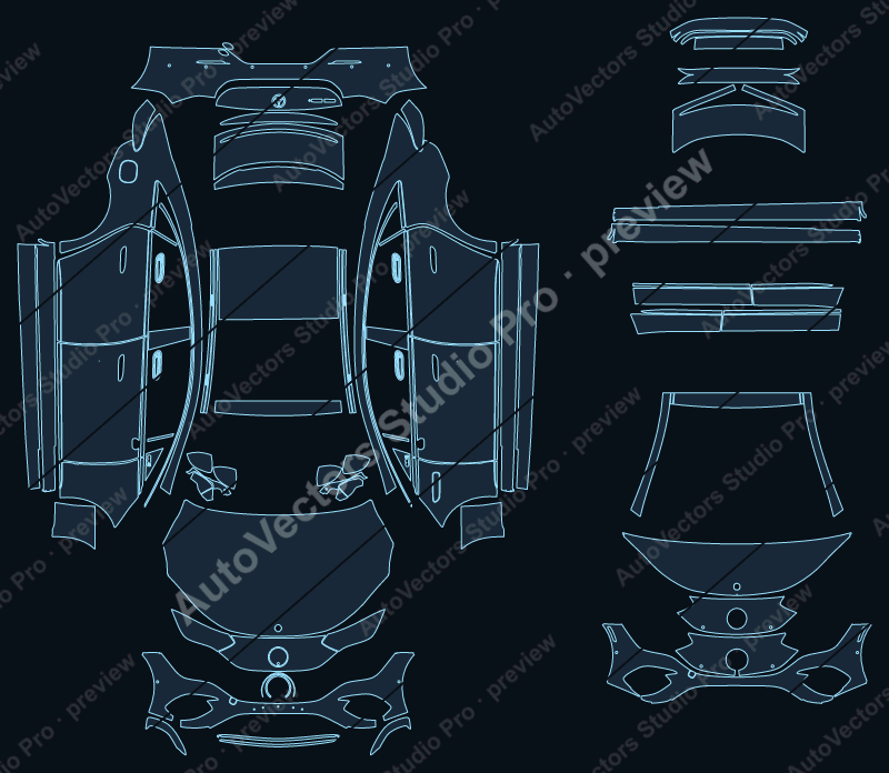 Mercedes-Benz EQE Base 2022 precut PPF pattern – watermarked preview from the cutting software