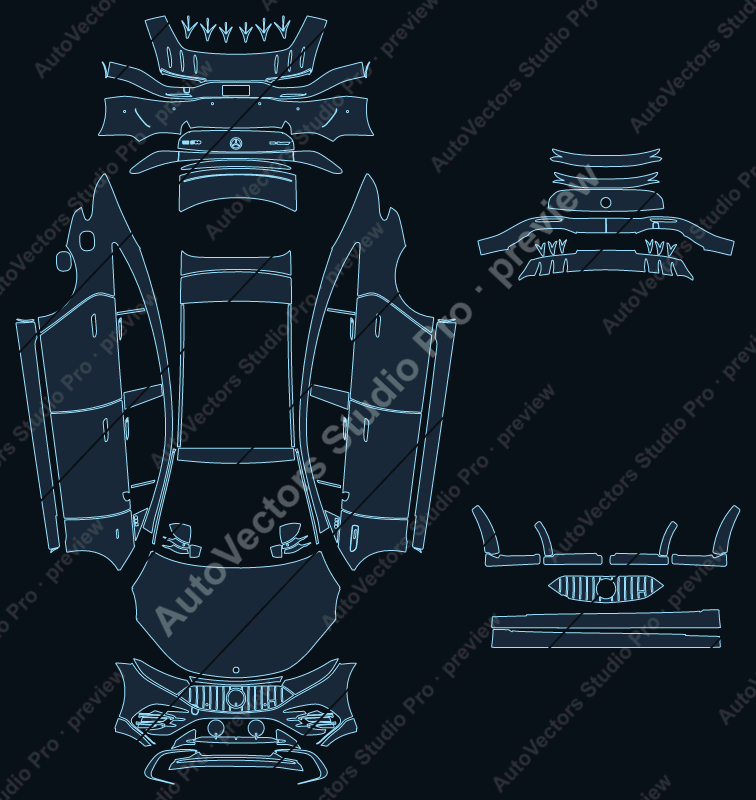Mercedes-Benz EQS AMG 53 2022 sedan precut PPF pattern – watermarked preview from the cutting software