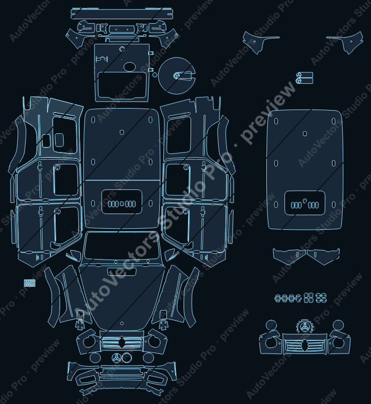 Mercedes-Benz G-Class AMG Line W463 2021 SUV precut PPF pattern – watermarked preview from the cutting software