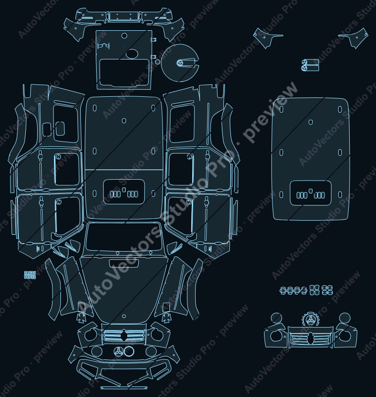 Mercedes-Benz G-Class G500 1 2018 SUV precut PPF pattern – watermarked preview from the cutting software