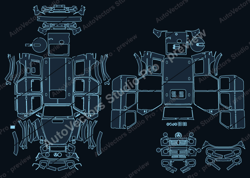 Mercedes-Benz G-Class G500 W465 2025 SUV precut PPF pattern – watermarked preview from the cutting software