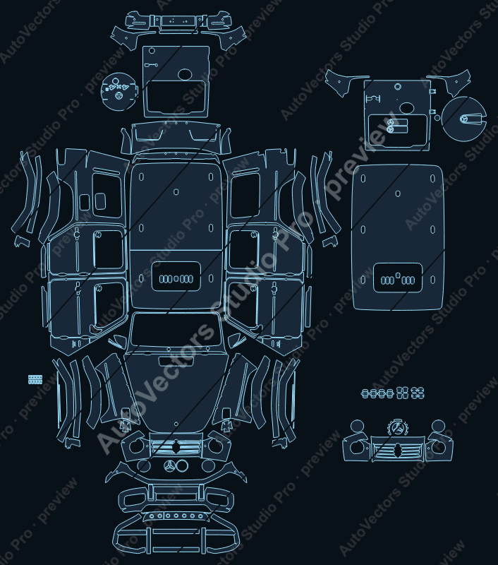 Mercedes-Benz G-Class G63 4X4 Squared W463 2023 SUV precut PPF pattern – watermarked preview from the cutting software