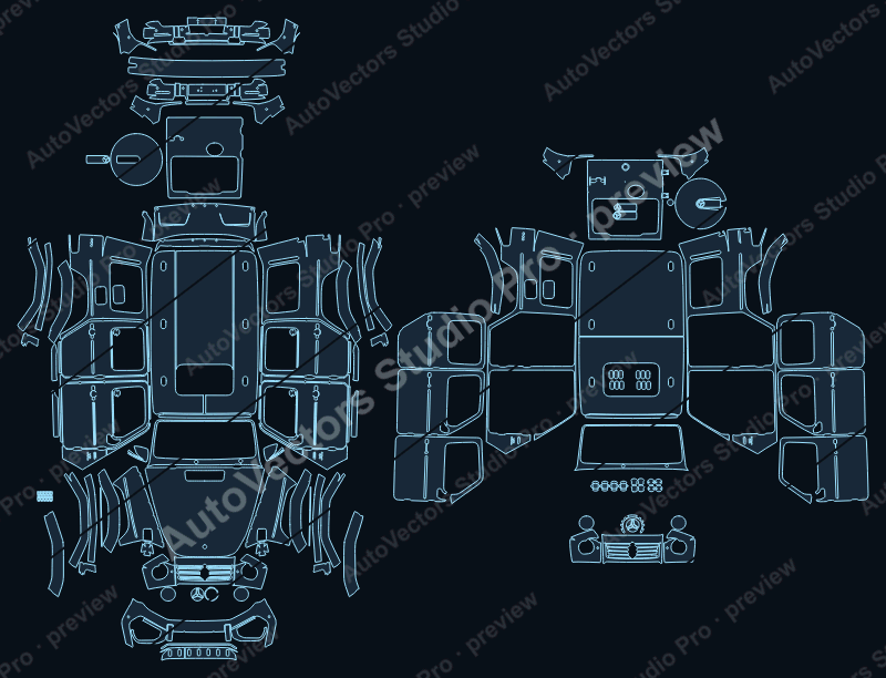 Mercedes-Benz G-Class W465 AMG 2025 SUV precut PPF pattern – watermarked preview from the cutting software